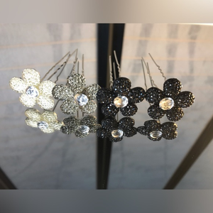 Black, White & Silver Faux Crystal Flat Back Hair Pin‎ Set